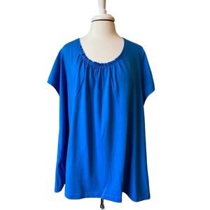 Woman Within NWOT Short Sleeve Shirred Neck Tunic Top Women's 2X Petite Blue‎